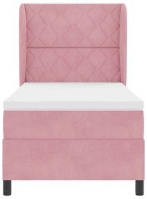Cama Box com Colchão Rosa, 90x190 cm, Veludo