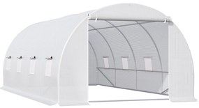Outsunny Estufa Tipo Túnel 600x300x200cm com 8 Janelas e Cobertura de Polietileno para Cultivo de Plantas Estrutura de Aço 24mm para Jardim Branco
