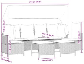 5 pcs conjunto sofás de jardim c/ almofadões vime PE cinzento