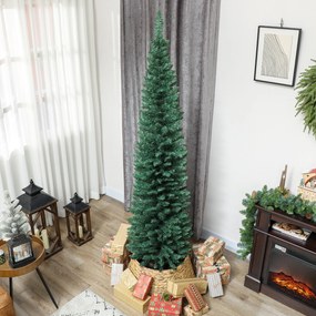 Árvore de Natal Slim 210 cm Árvore de Natal Artificial com 401 Ramos Suporte Metálico Decoração para Interior Verde