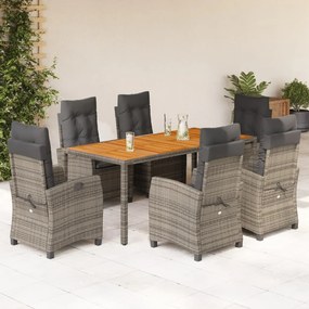 vidaXL 7 pcs conjunto de jantar p/ jardim c/ almofadões vime PE cinza