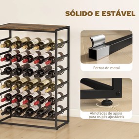Garrafeira para 30 Garrafas de 6 Níveis com Superfície de Madeira Estilo Industrial 59x30x88,5 cm Castanho Rústico