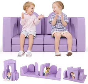 Sofá modular infantil de 9 peças com capas laváveis à máquina - cinza