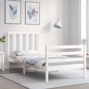 Estrutura de cama com cabeceira 100x200cm madeira maciça branco