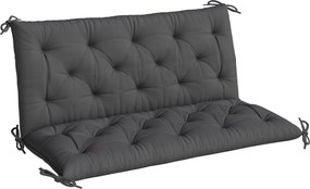 Almofada para Banco de Jardim ou para Baloiço de Jardim (NÃO INCLUIDOS) 120x110x12 cm de 2 Lugares com 6 Cordões de Fixação Preto