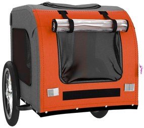 Reboque bicicleta p/ animais tecido oxford/ferro laranja/cinza