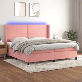 vidaXL Cama box spring c/ colchão/LED 200x200 cm veludo rosa