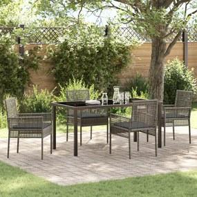 vidaXL Conjunto de Jantar de 5 Peças com Almofadas Cinza Rattan PE