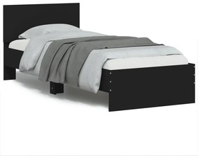 vidaXL Estrutura de cama com cabeceira e luzes LED 90x200 cm preto