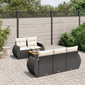 6 pcs conjunto sofás de jardim c/ almofadões vime PE preto