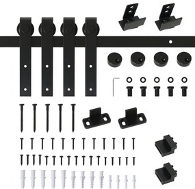 HOMCOM Ferragens Portas de Correr 200 cm Kit para Porta de Correr Dupla Largura 50 cm Aço Carbono Preto