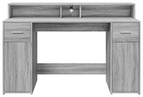 Secretária luzes LED 140x55x91cm deriv. madeira cinzento sonoma