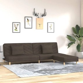 vidaXL Sofá-cama 2 lugares c/ 2 almofadas/apoio de pés tecido castanho