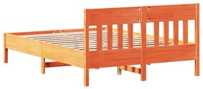 Estrutura cama c/ cabeceira 140x190cm pinho maciço castanho-mel