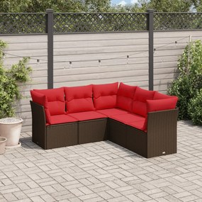 vidaXL 5 pcs conjunto sofás p/ jardim c/ almofadões vime PE castanho