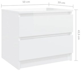 Mesas de cabeceira 2pcs 50x39x43,5cm contrapl. branco brilhante