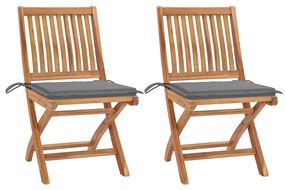 vidaXL Cadeiras de jardim c/ almofadões cinzentos 2 pcs teca maciça