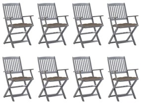 vidaXL Cadeiras de exterior dobráveis 8pcs c/ almofadões acácia maciça
