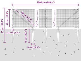 Cerca de Arame Soldado com 13 Postes Espetos Verde 0.4x25 m Aço