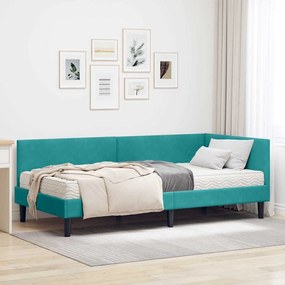 vidaXL Estrutura de Cama de Canto com Colchão 2 pcs Turquesa Veludo