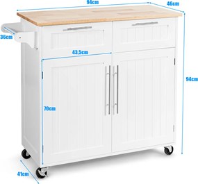 Ilha de Cozinha "Lund" – Carro de Serviço com Gavetas, Armários e Roda