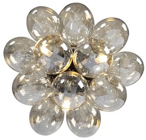 Candeeiro de teto design preto com vidro âmbar 3 luzes - Uvas