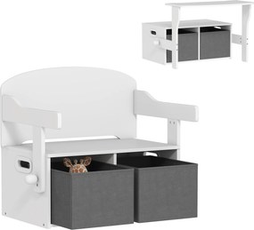 Banco para Crianças Conversível 3 em 1 Conjunto de Mesa e Cadeira Baú de Brinquedos com Cubos de Tecido Removíveis Branco