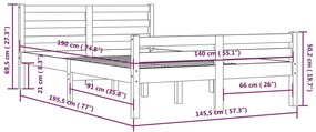 Estrutura de cama 140x190 cm madeira maciça