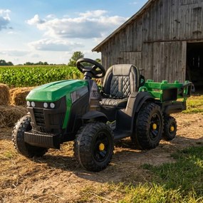 Trator elétrico para Crianças 12V Titanium Com reboque, Rodas EVA, Assento de imitação couro Verde