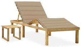 Espreguiçadeira de jardim com mesa e almofadão pinho impregnado