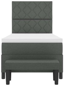 Cama Box Spring com Colchão &amp; Banco Cinza Escuro 90x200 cm Tecido