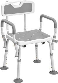 Banco de duche, cadeira de duche ergonómica, altura ajustável, pés antiderrapantes, 56,5 x 53,5 x 87 cm, branco e cinzento