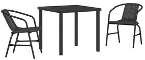 Conjunto de Jantar de Jardim 3 Peças em Rattan Polipropileno Preto