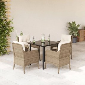 vidaXL 5 pcs conjunto de jantar p/ jardim com almofadões vime PE bege