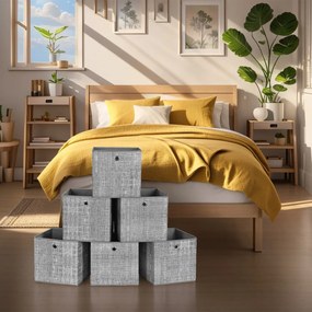Conjunto de 6 caixas de arrumação dobráveis 30 x 30 x 30 cm Cinzento mosqueado