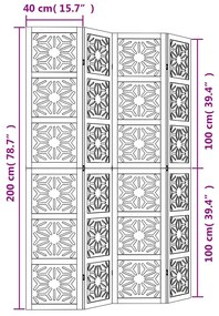 Biombo c/ 4 painéis madeira de paulownia maciça castanho/preto