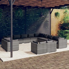 vidaXL 13 pcs conjunto lounge de jardim c/ almofadões vime PE cinzento