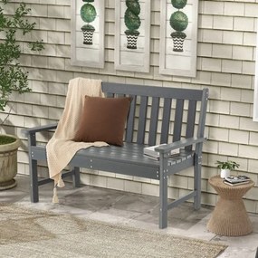 Banco de madeira Jardim PEAD com encosto e apoios de braços para terraço Varanda Resistente às intempéries para 2 pessoas 132 x 65 x 91 cm Cinzento