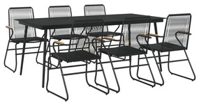 7 pcs conjunto de jantar para jardim vime de PVC preto