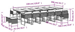 17 pcs conjunto de jantar p/ jardim c/ almofadões vime PE preto