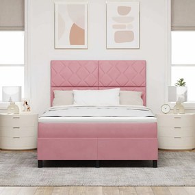 Cama Box com Colchão e LED Rosa 160x200 cm Veludo