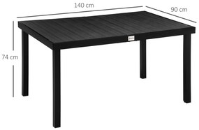 Mesa de Jardim Retangular Mesa de Exterior para 6 Pessoas com Bancada de Ripas e Estrutura de Alumínio para Terraço Balcão 140x90x74cm Preto