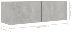 3 pcs conjunto de móveis de TV contraplacado cinzento cimento
