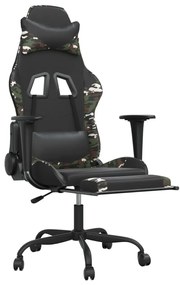 Cadeira gaming massagens apoio pés couro artif preto/camuflagem