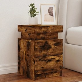 vidaXL Mesa de cabeceira com luzes LED 35x39x55 cm carvalho fumado