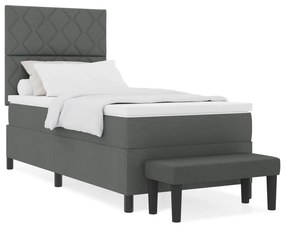 Cama Box Spring com Colchão &amp; Banco Cinza Escuro 90x200 cm Tecido
