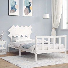 Estrutura de cama com cabeceira 100x200cm madeira maciça branco