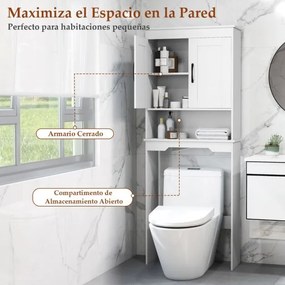 Armário Casa de Banho sobre a Sanita de 63 x 24 x 168 cm com 2 portas e Estante ajustável Economizador de espaço Branco
