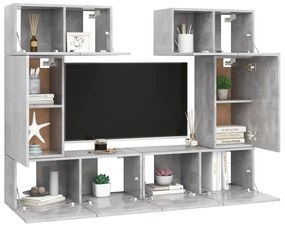 6 pcs conjunto de móveis de TV contraplacado cinzento cimento