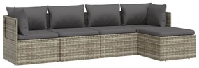 5 pcs conjunto lounge de jardim c/ almofadões vime PE cinzento